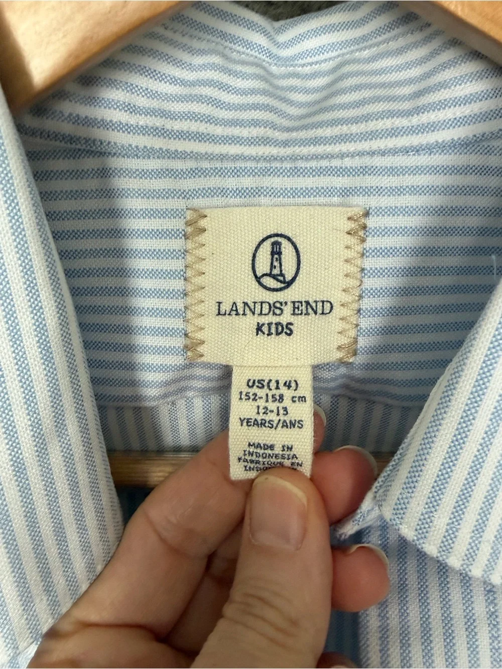 Lands' End Boys Light Blue & White Striped Button-Down Shirt
